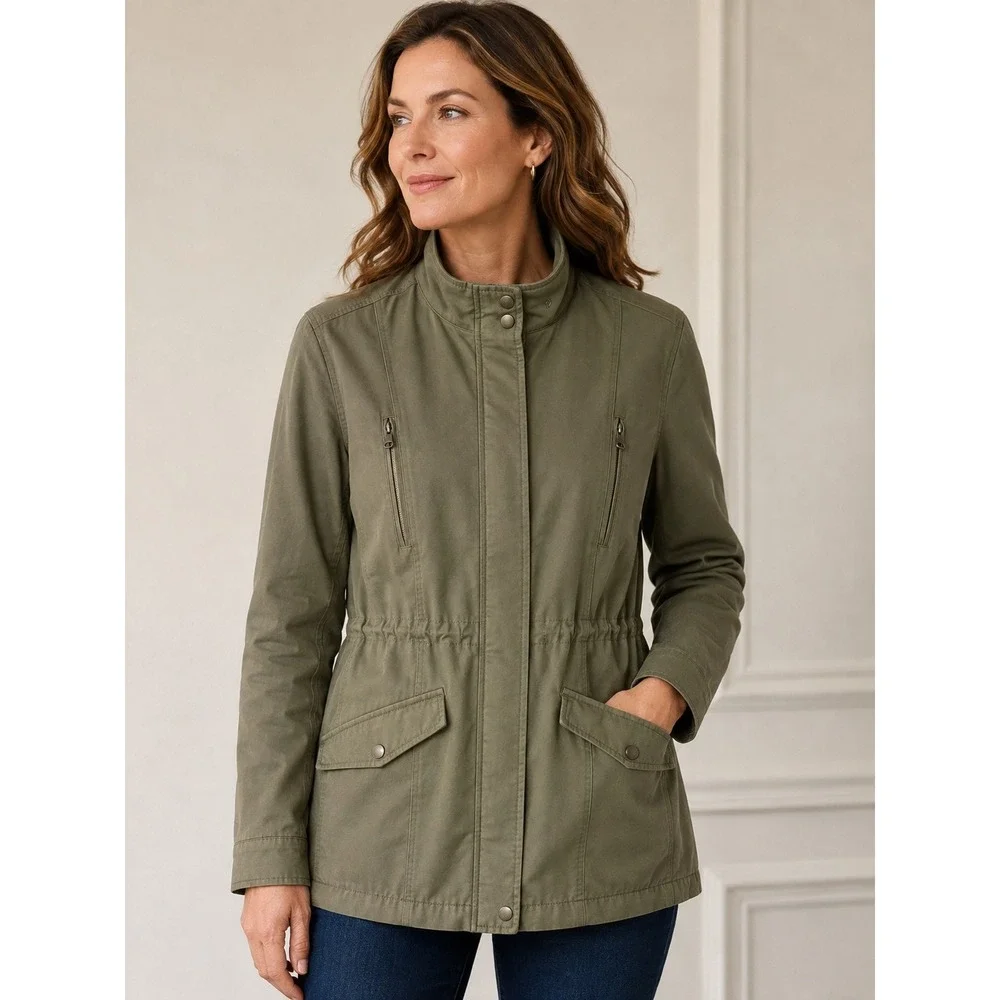 FatFace Womens Dark Green Utility Field Jacket Funnel Neck Size US 14 UK 18